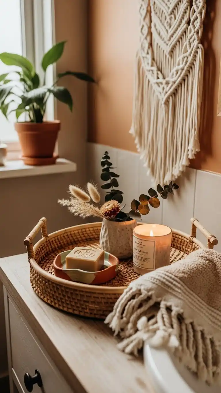 23 Bathroom Tray Decor Ideas for a Clean, Stylish Look 25 23. Bohemian Bliss