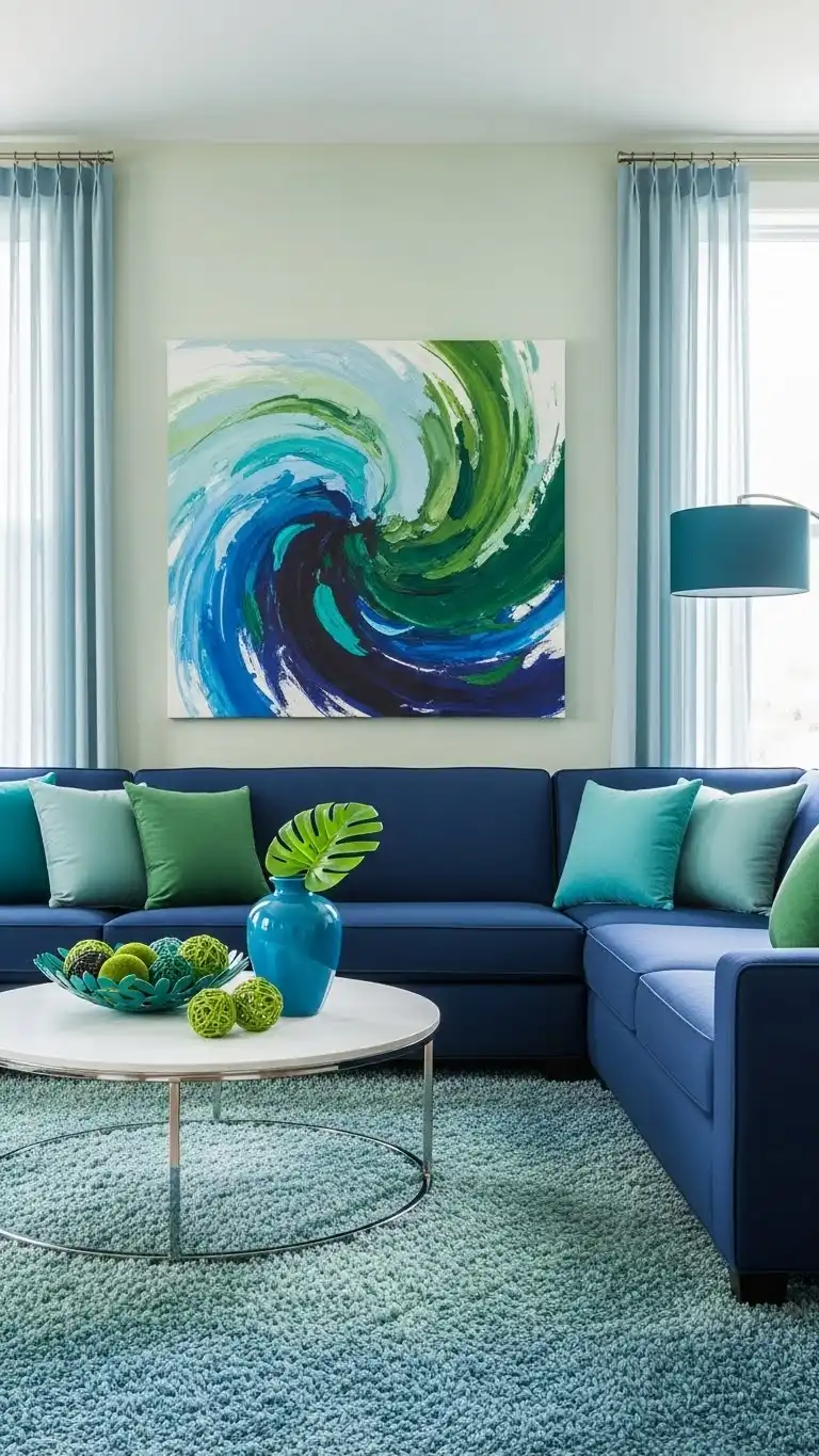 Blue and Green Living Room Ideas: 23 Stylish Looks 26 23. Multi-Tonal Blue and Green Theme