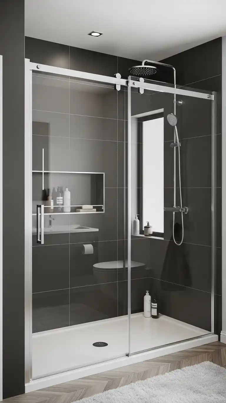 23 Walk In Shower Ideas That Feel Open & Luxurious 25 23. Walk-in Shower with Sliding Glass Panels