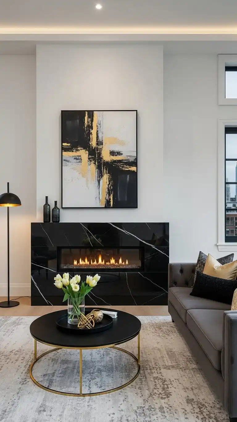 Black Living Room Ideas to Transform Your Space 27 24. Elegant Black Fireplace