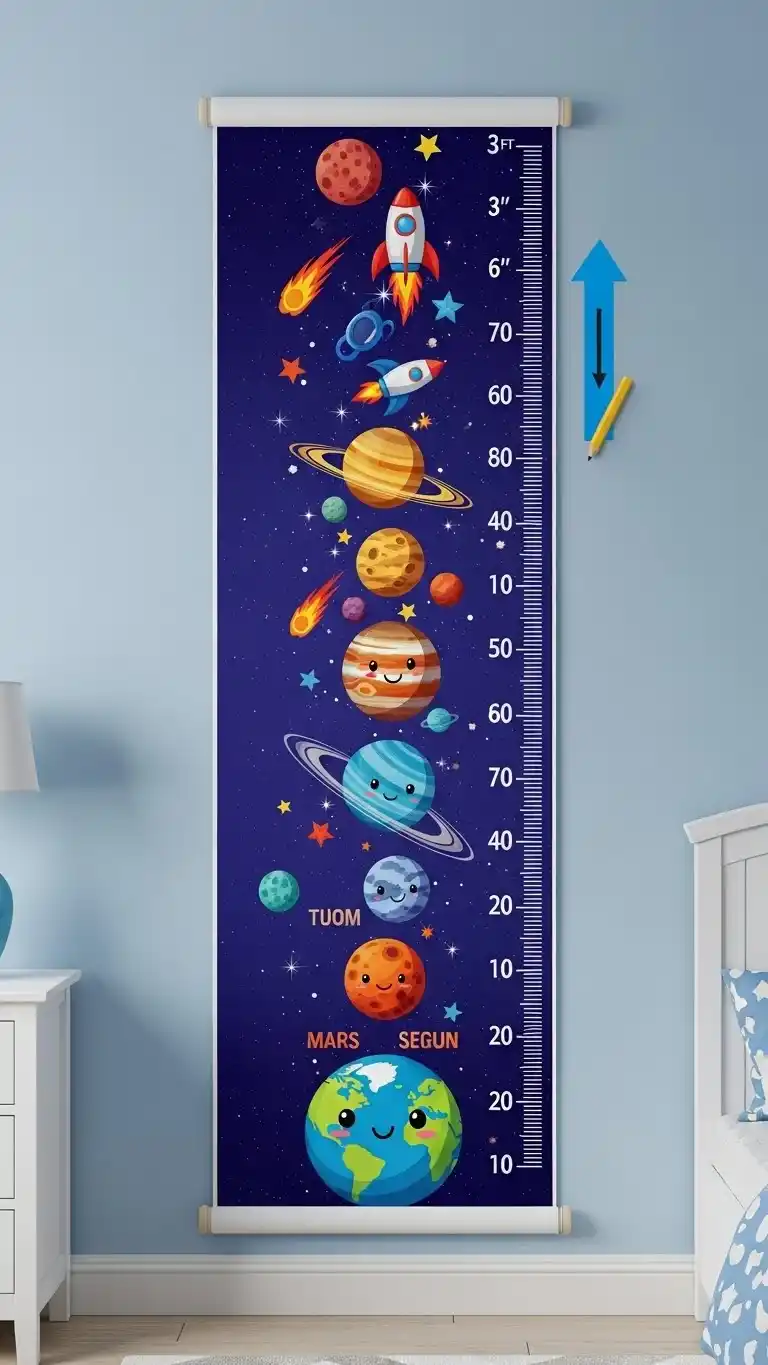 25 Space Themed Bedroom Ideas For Boy Toddlers You’ll Love 26 24. Space-Themed Growth Chart