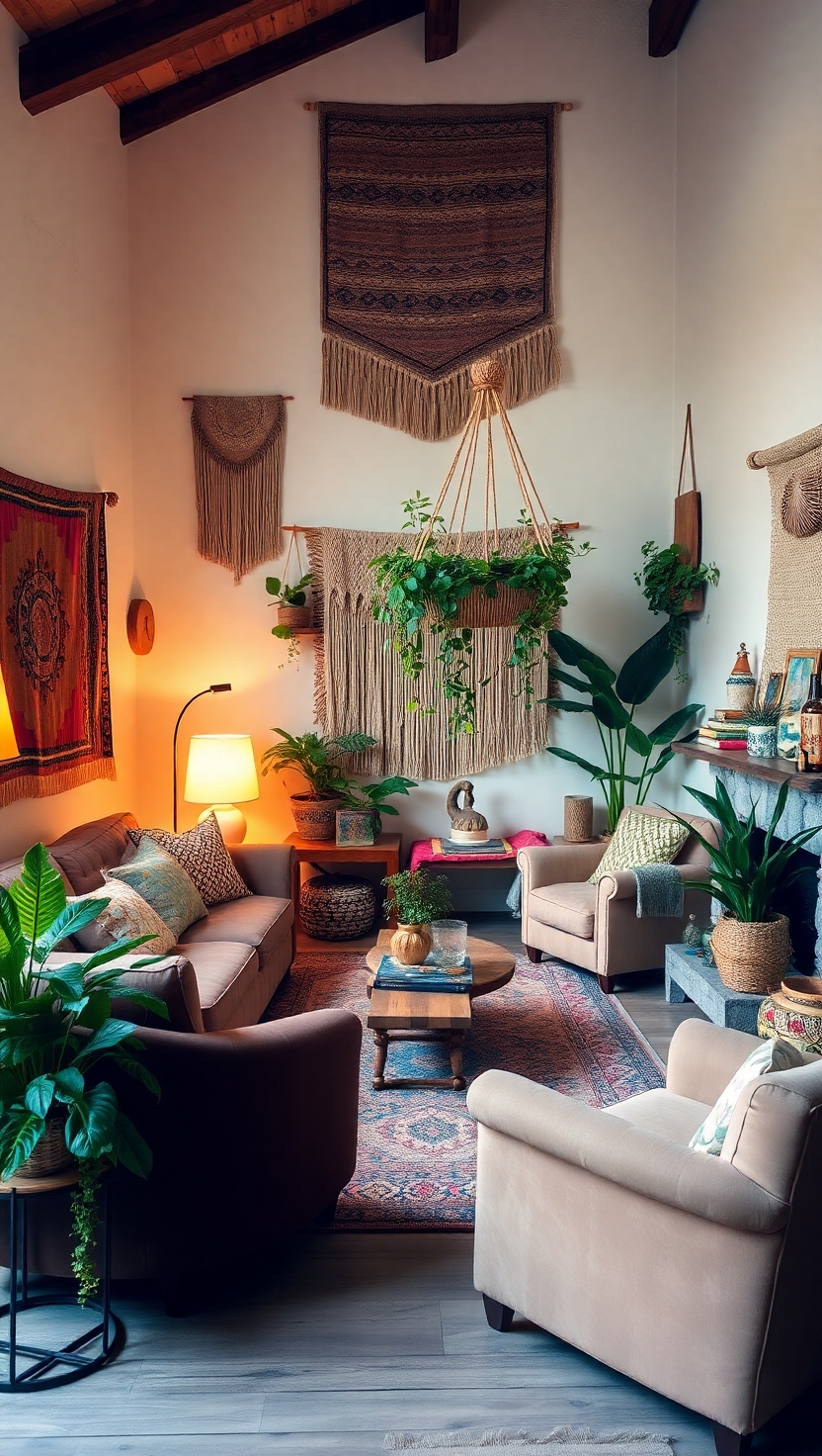 25 Boho Living Room Ideas to Transform Your Space 4 Add Plenty of Plants