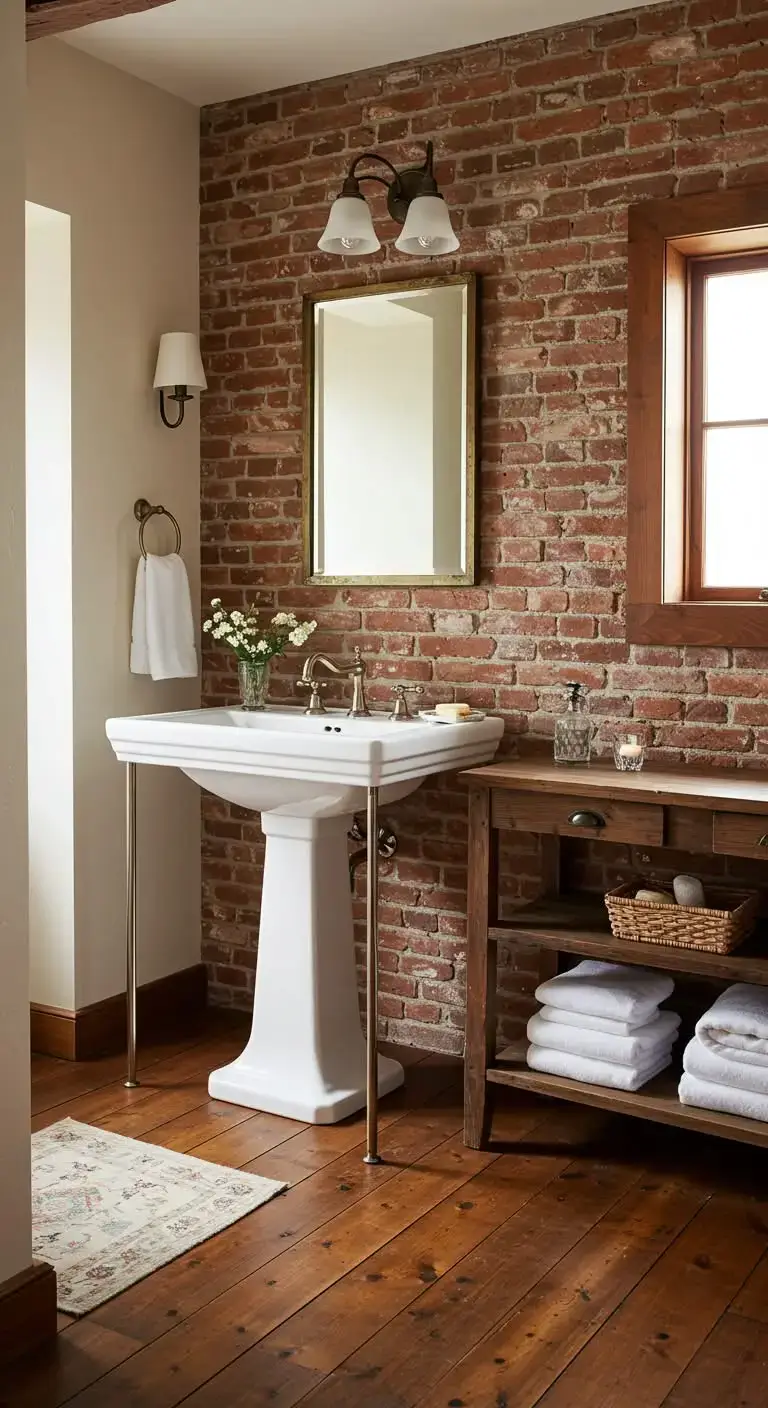 15 Simple & Stunning Rustic Bathroom Backsplash Ideas 6 3. Brick Backsplash