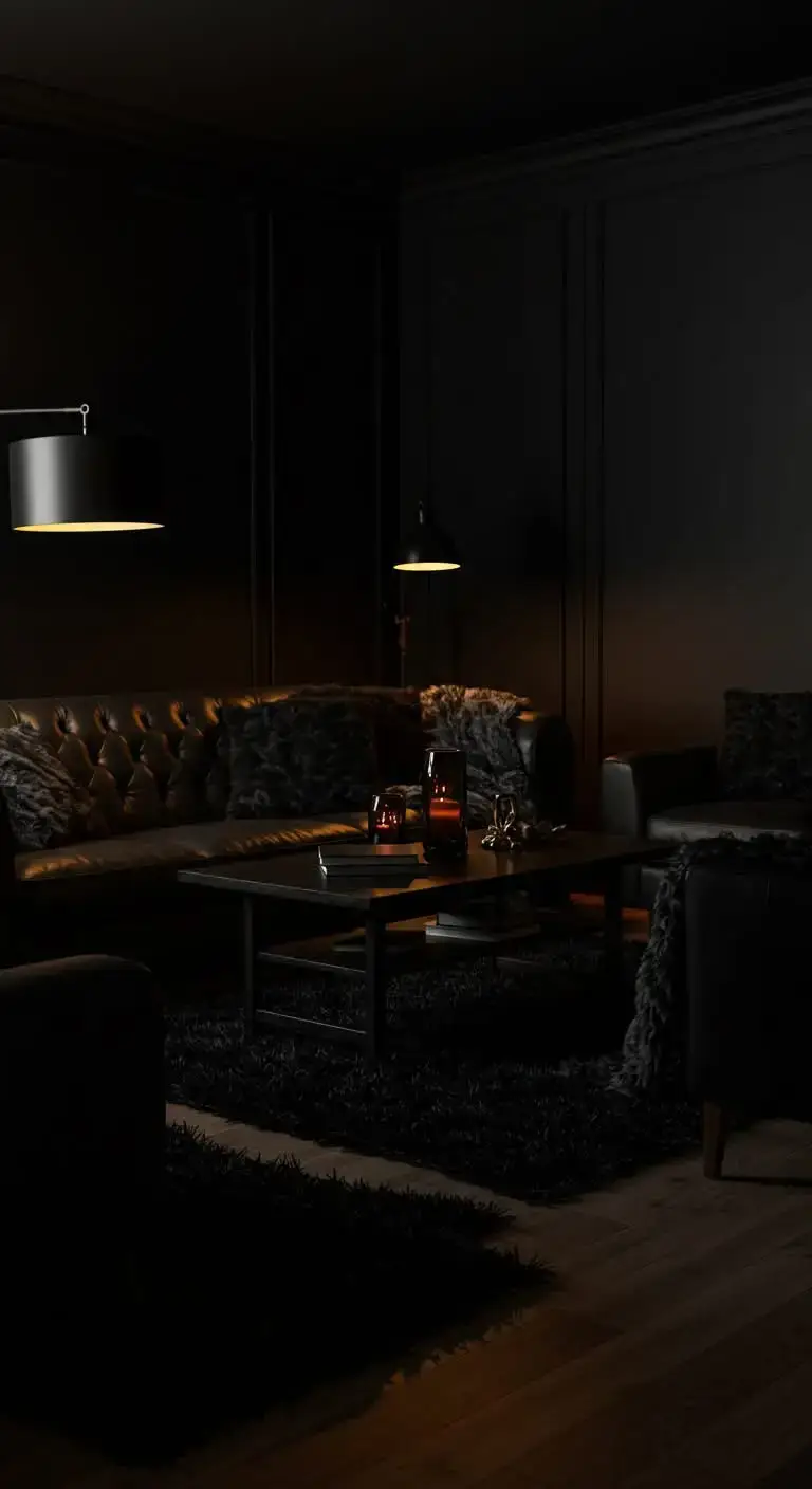 Black Living Room Ideas to Transform Your Space 6 3. Cozy Black Living Room with Soft Textures