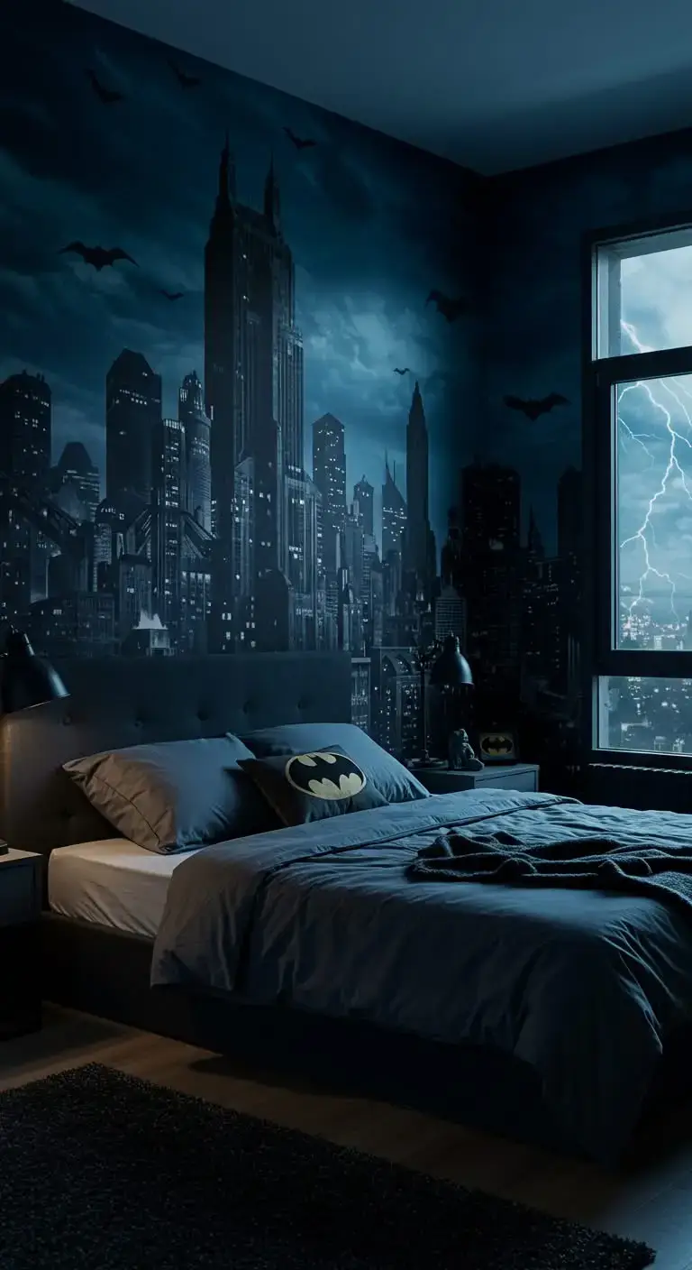 21 Batman Bedroom Ideas to Make Any Room Super Cool 5 3. Gotham City Skyline Murals