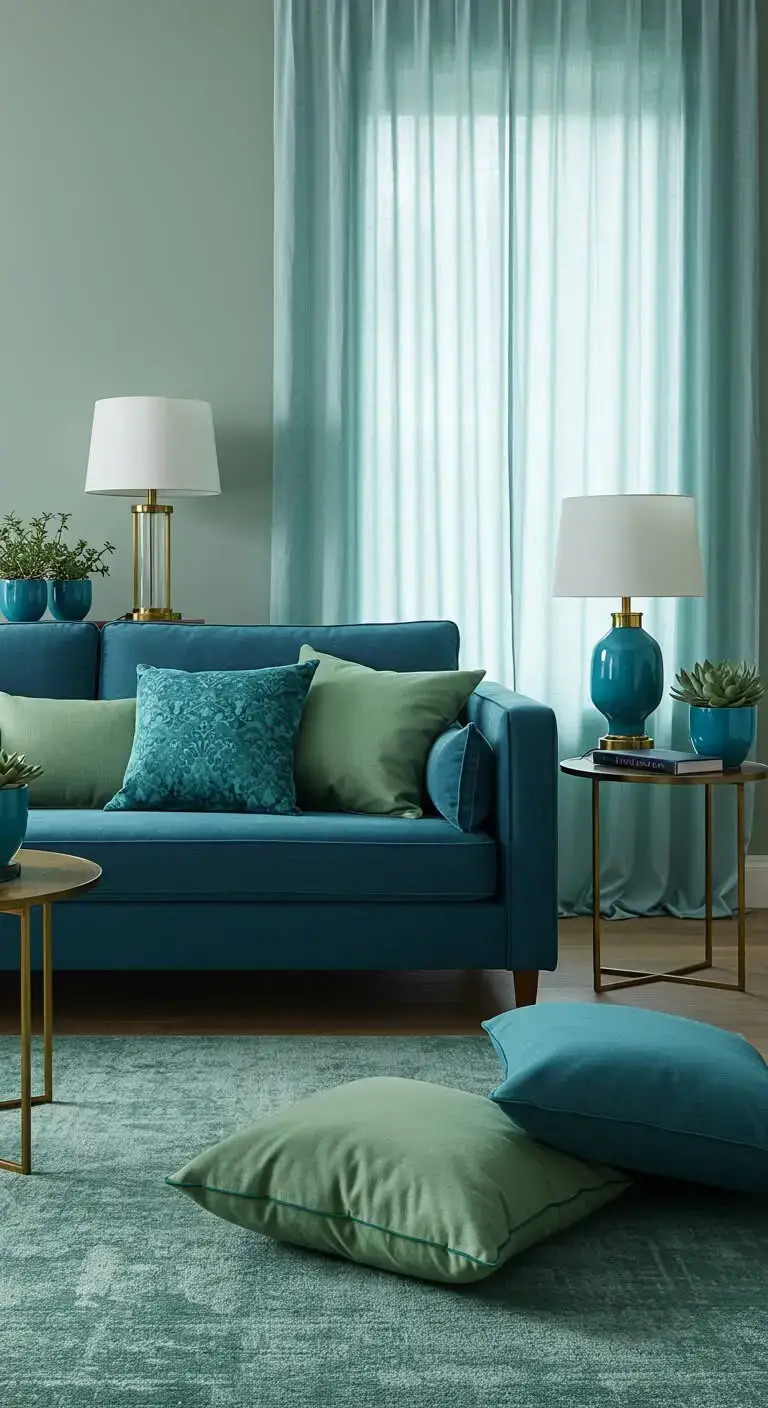 Blue and Green Living Room Ideas: 23 Stylish Looks 6 3. Layering Textiles in Blue and Green