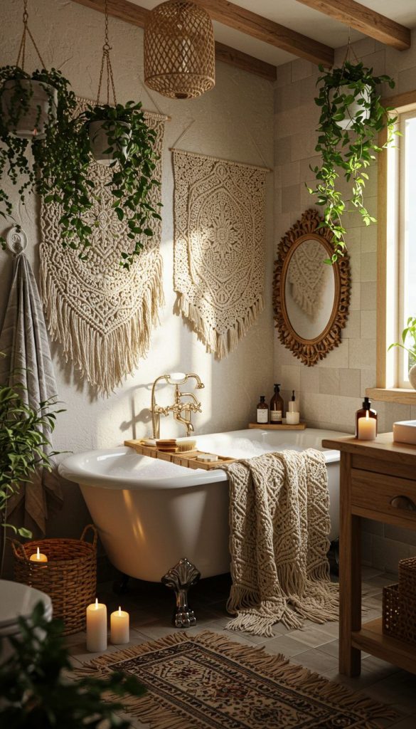 17+ Stunning Boho Bathroom Rug Ideas for a Cozy, Chic Look 3 Macramé Boho Rugs