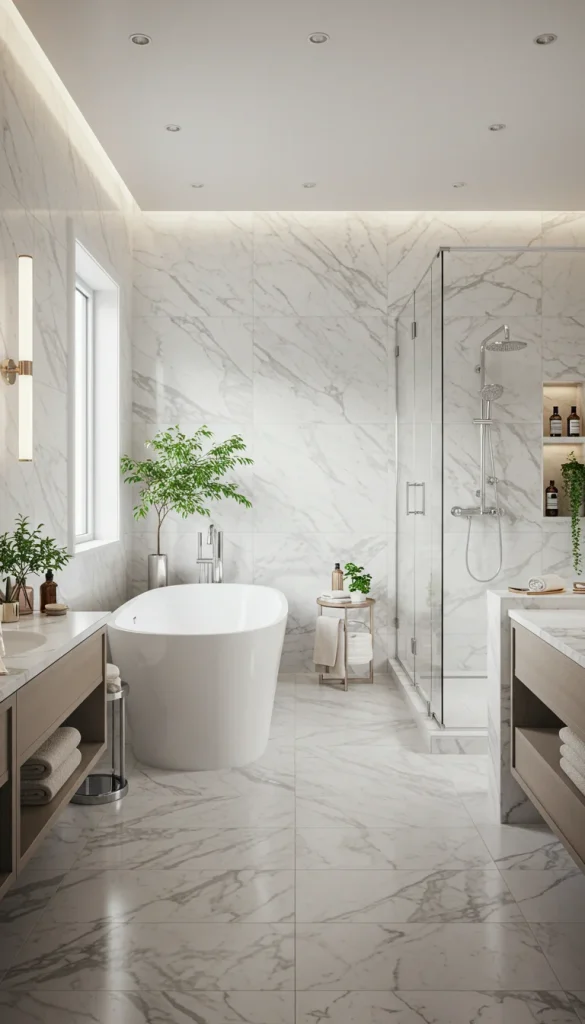 9 Stunning Bathroom Tile Ideas for a Stylish Makeover 3 3. Marble Tiles for a Luxurious Feel