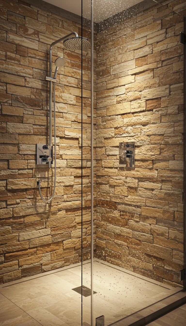 12 Half Wall Shower Ideas for a Bright & Chic Bathroom 5 Natural Stone Half Wall for a Spa-Like Vibe