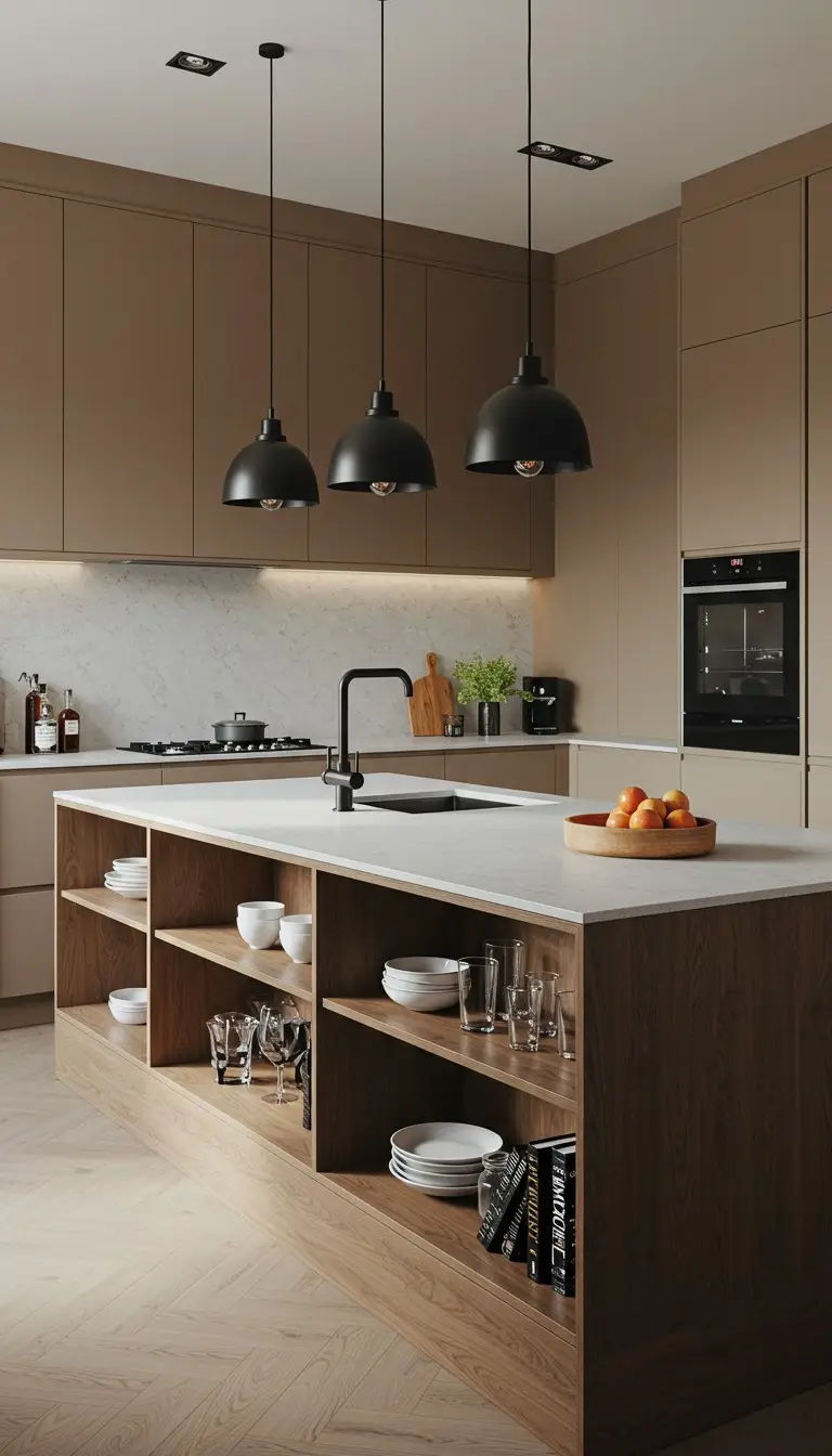 15 Smart U Shape Kitchen Island Ideas You’ll Love 5 3. Open Shelving on a U-Shape Island