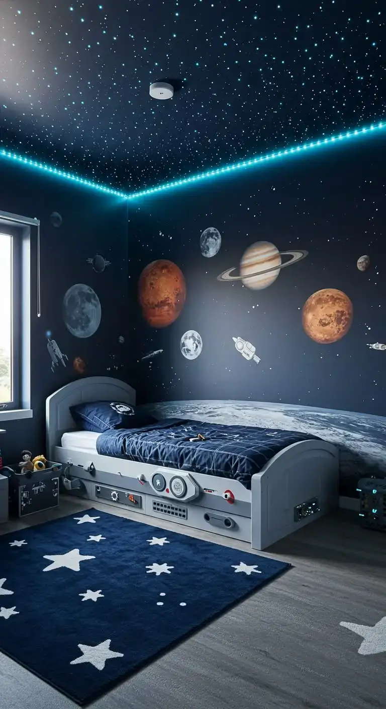 25 Space Themed Bedroom Ideas For Boy Toddlers You’ll Love 5 3. Planet Wall Murals