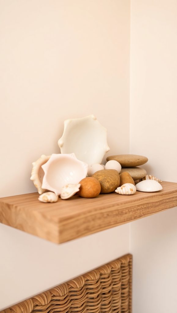 19 Bathroom Shelf Decor Ideas Cozy & Welcoming Designs 3 Sea Shells and Stones
