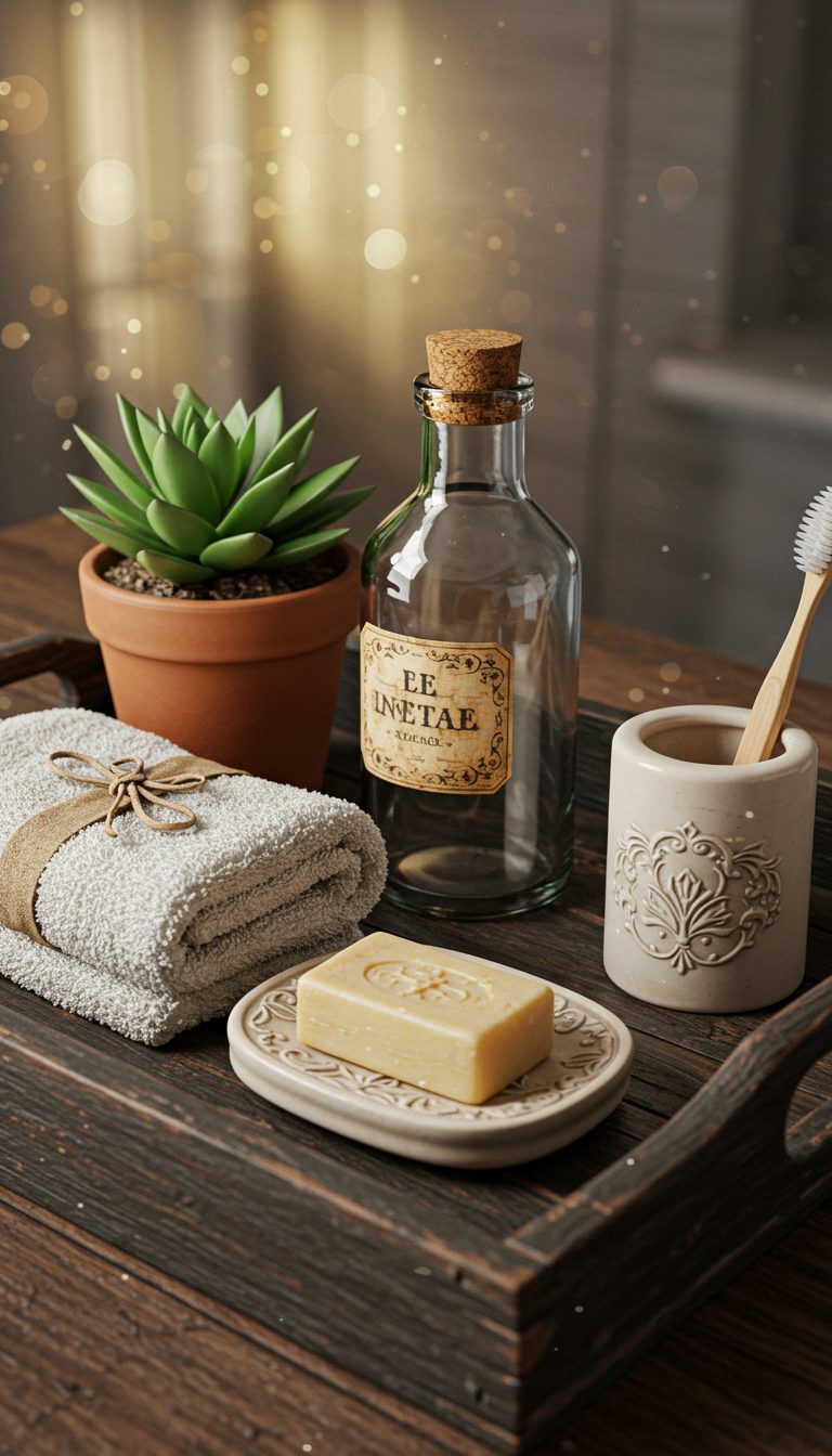 23 Bathroom Tray Decor Ideas for a Clean, Stylish Look 5 Vintage Charm