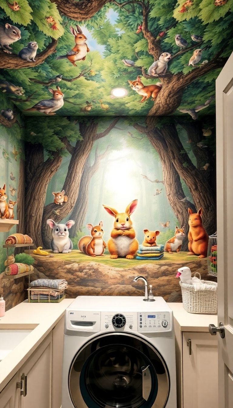 25 Laundry Room Mural Ideas for a Fun & Creative Look 5 Whimsical Animal Characters