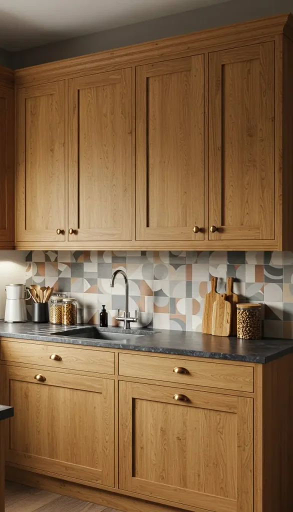 17+ Stylish Kitchen Backsplash Ideas with Oak Cabinets 4 4. Bold Geometric Patterns for Modern Flair