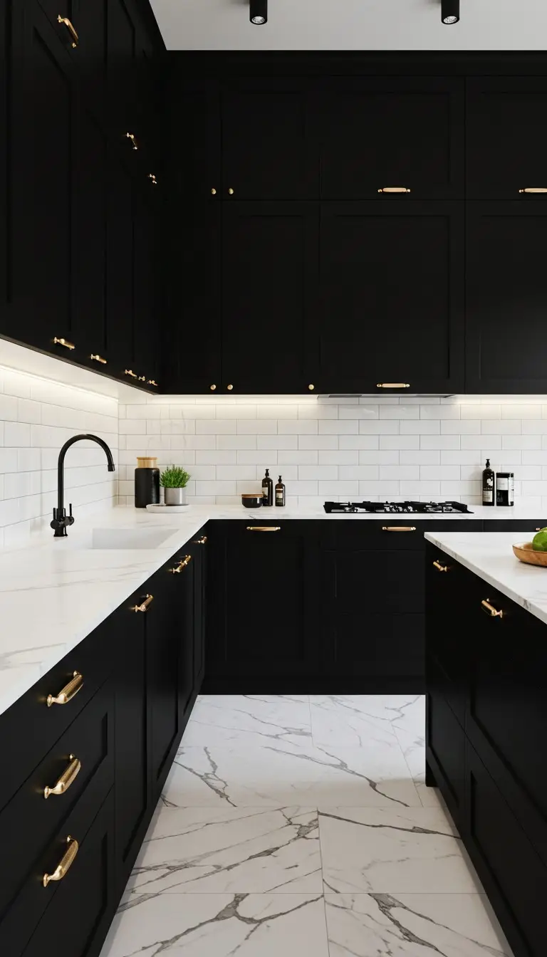 21 Creative Kitchen Color Schemes for Every Style 6 4. Bold and Dramatic Black and White