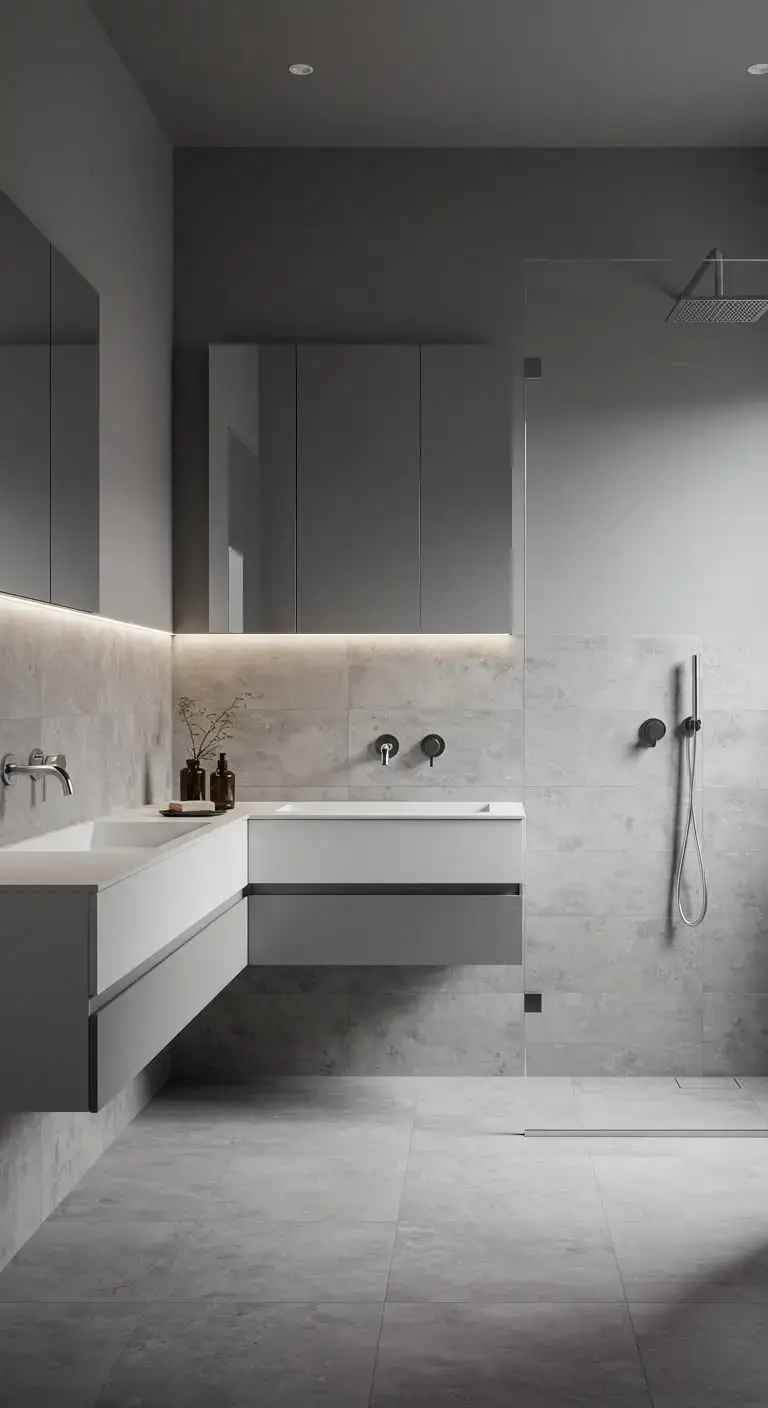 15 Stylish Gray Bathroom Backsplash Ideas 7 4. Concrete Gray Textured Tile Backsplash