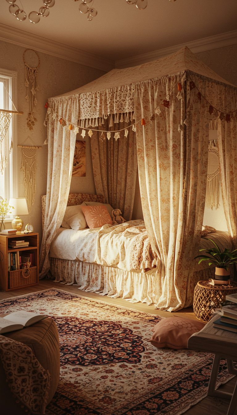 11 Boho Teen Girl Bedrooms for a Dreamy and Cozy Space 6 Cozy Boho Canopy Bed
