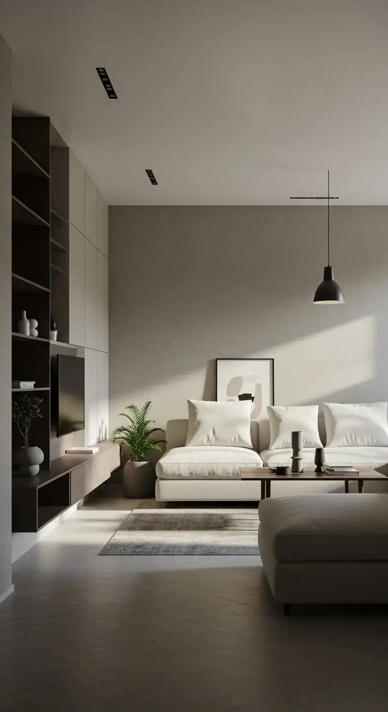 Minimalist Living Room Ideas for a Sleek, Modern Space 7 4. Declutter with Smart Storage Solutions