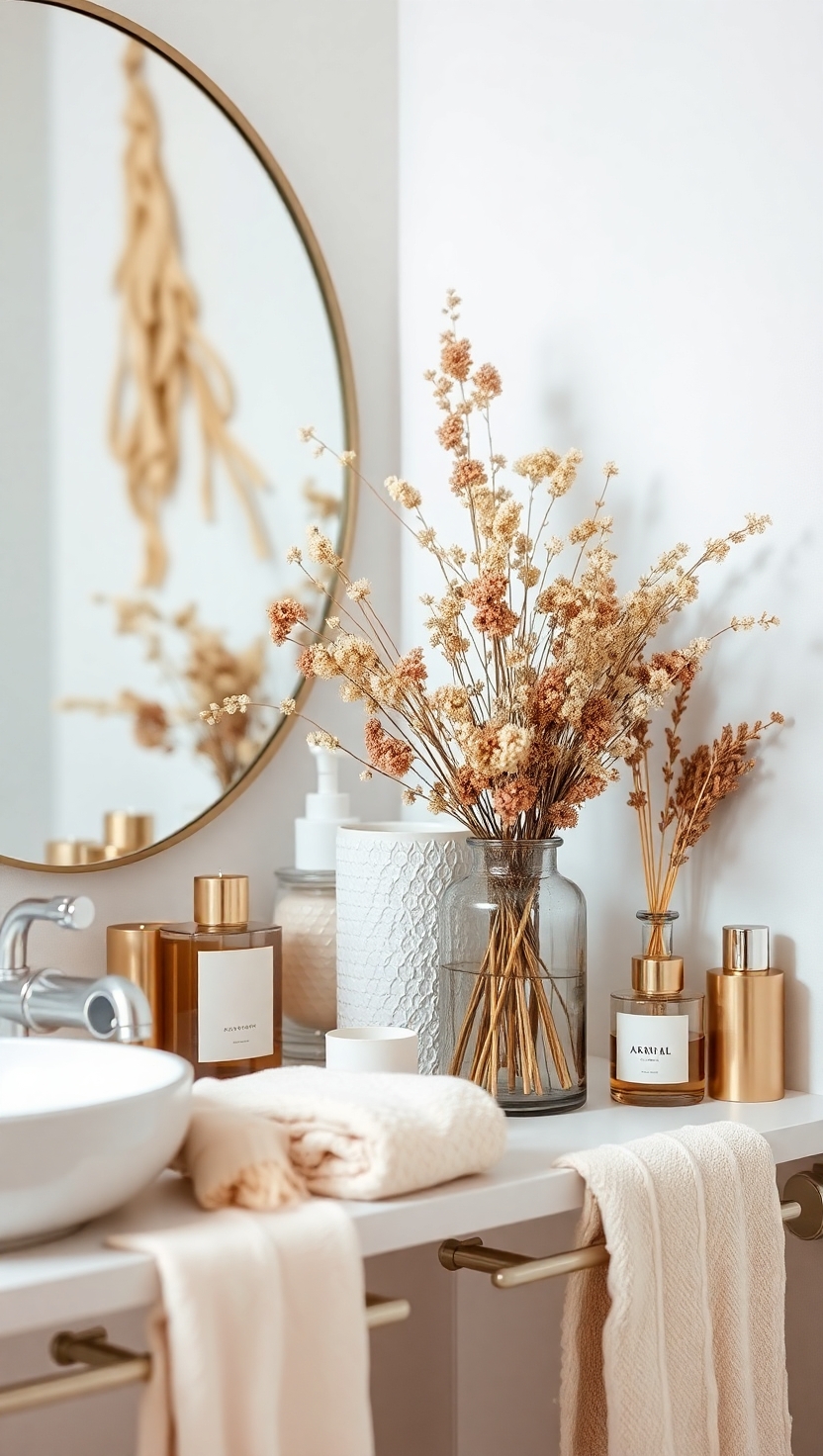 19 Bathroom Shelf Decor Ideas for a Stylish Space 6 Dried Flowers or Herbs