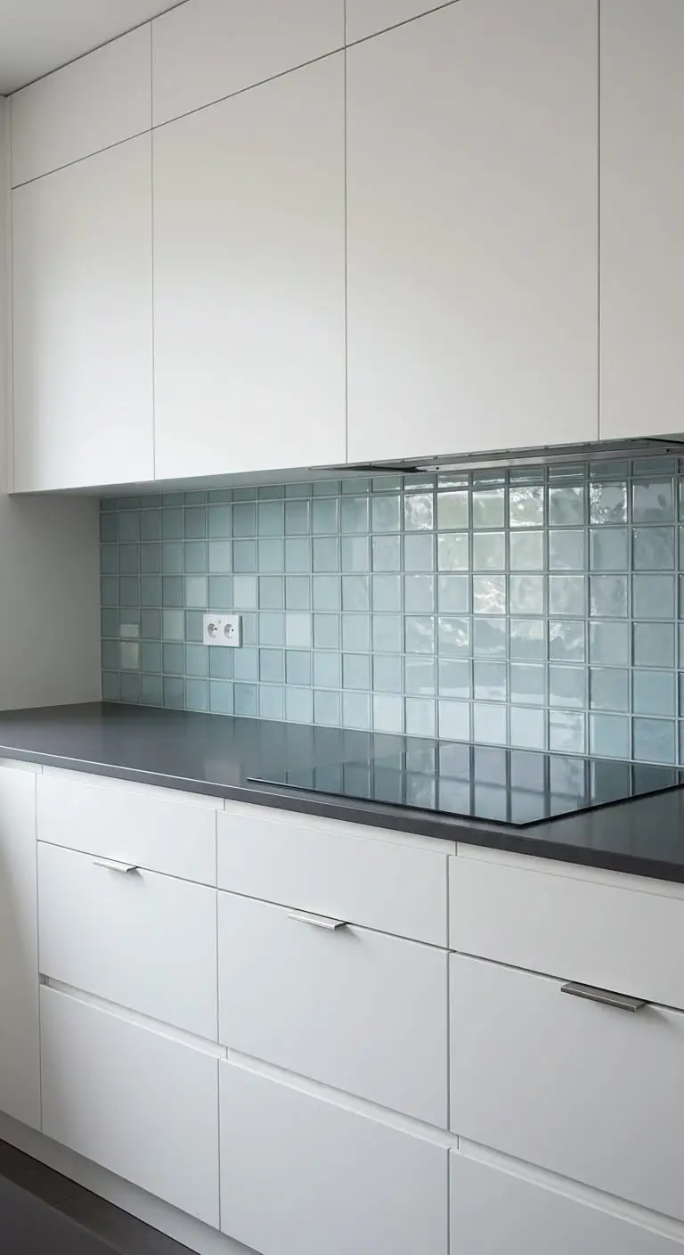 13 Stunning Kitchen Backsplash Ideas for White Cabinets 7 4. Glass Tile Backsplash for a Sleek Look