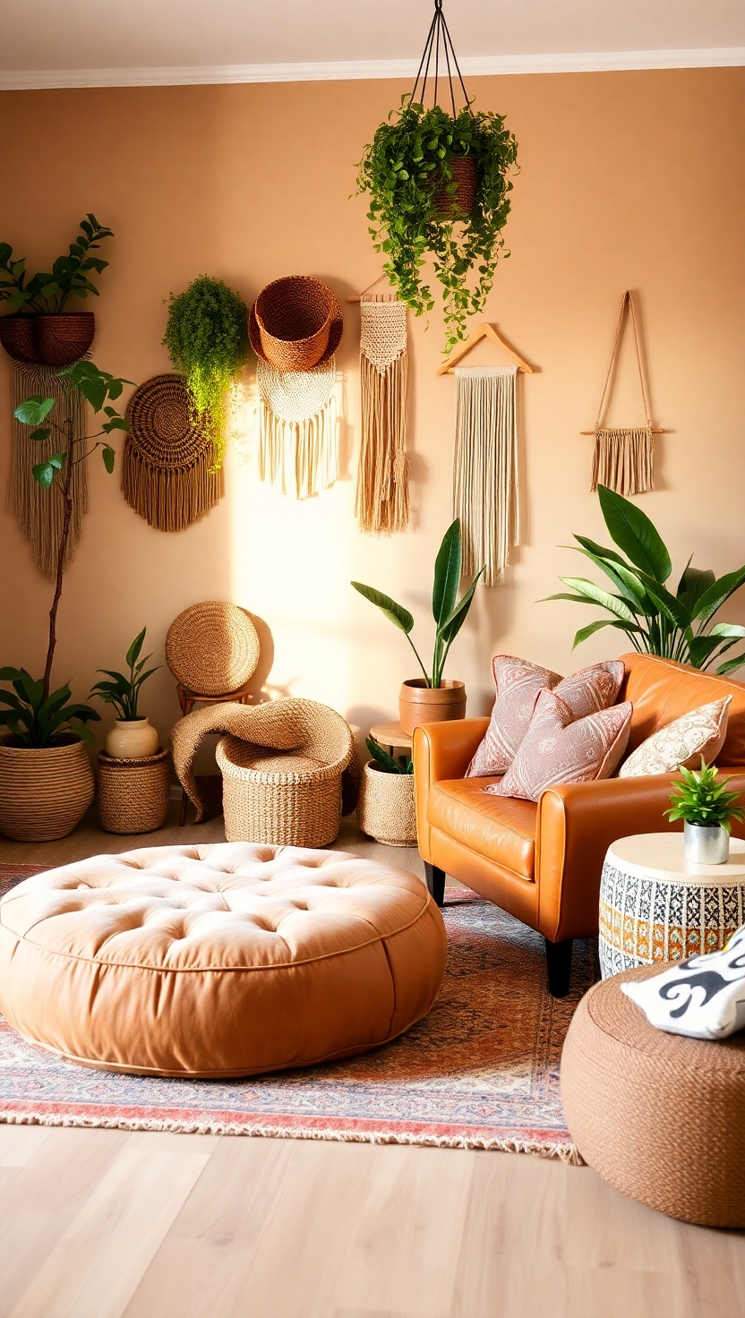 25 Boho Living Room Ideas to Transform Your Space 5 Low-Level Seating