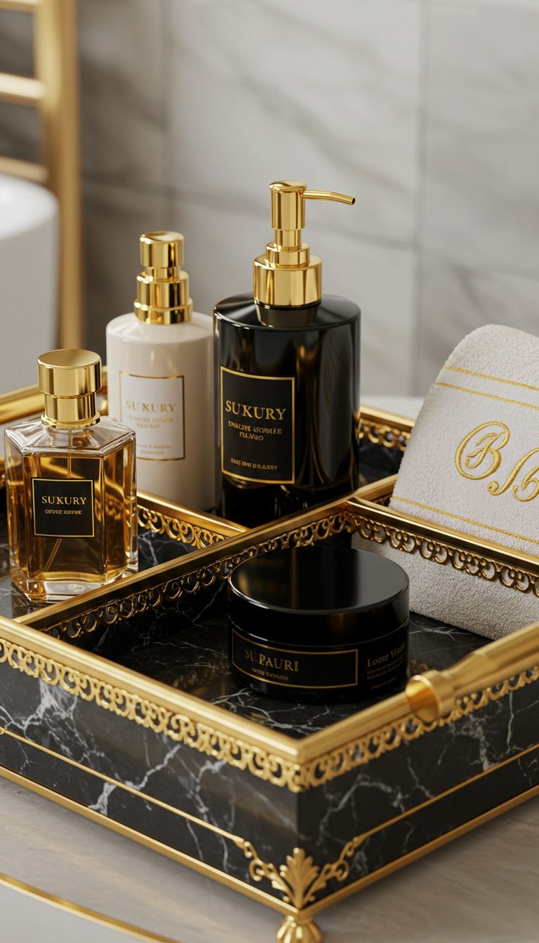 23 Bathroom Tray Decor Ideas for a Clean, Stylish Look 6 Luxurious Gold Accents