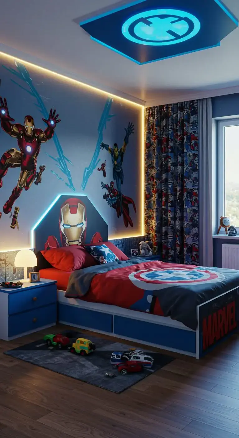 15 Cool Marvel Bedroom Ideas for Boys’ Spaces 6 4. Marvel-Inspired Lighting