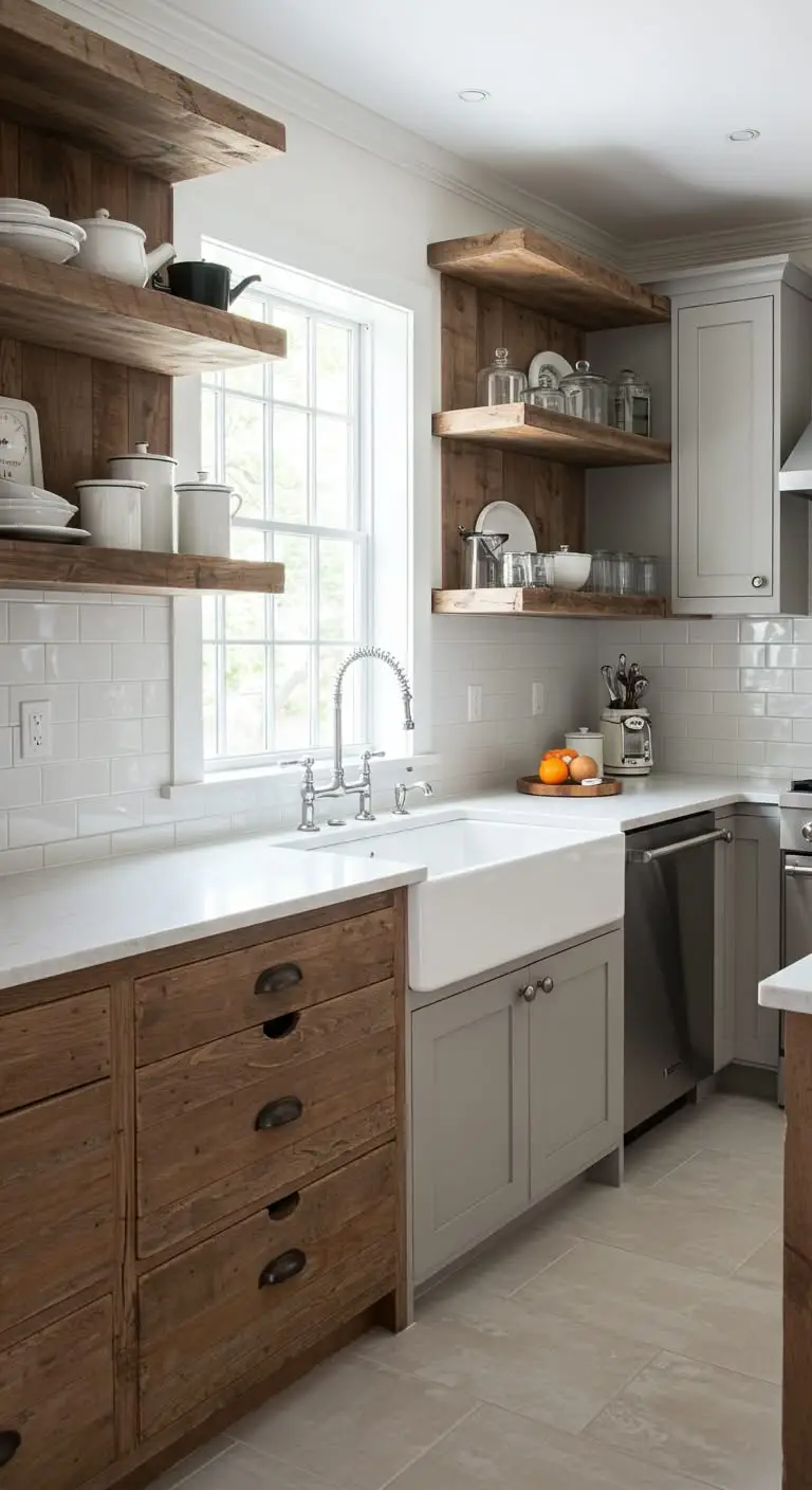 21 Small Kitchen Layout Ideas for Better Flow 6 4. Open Shelf Kitchen Layout