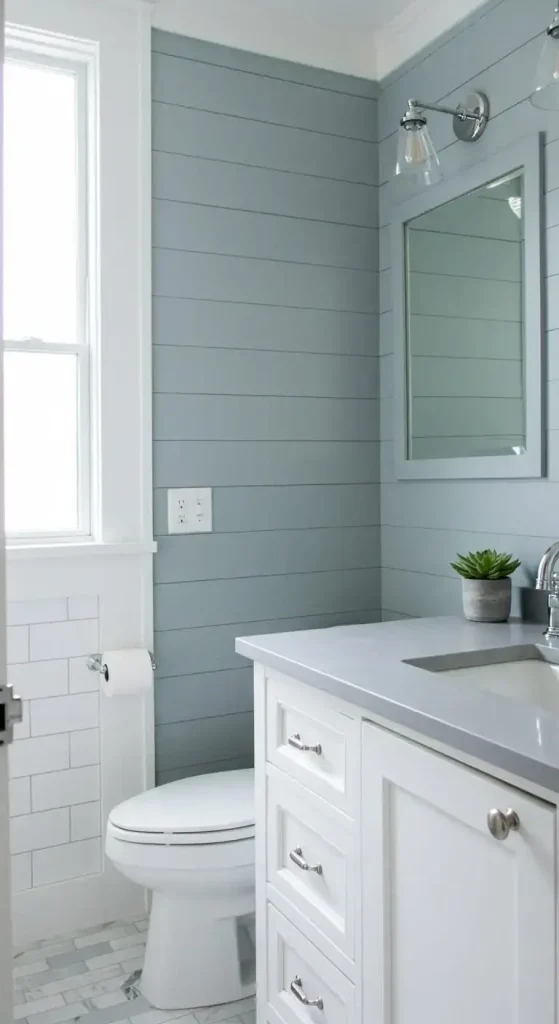 15 Simple & Stunning White Bathroom Backsplash Ideas 4 4. Shiplap Backsplash