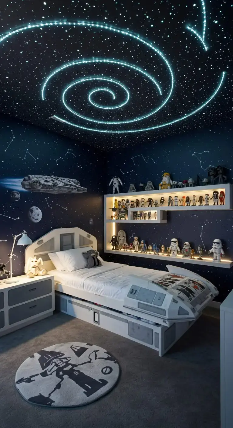 25 Creative Star Wars Bedroom Decor Ideas 6 4. Space-Inspired Ceiling