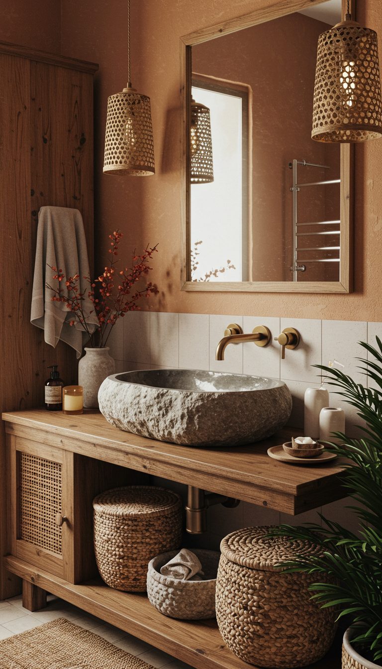 14 Boho Bathroom Sink Ideas for a Stylish Space 6 Stone Sink for an Earthy Touch