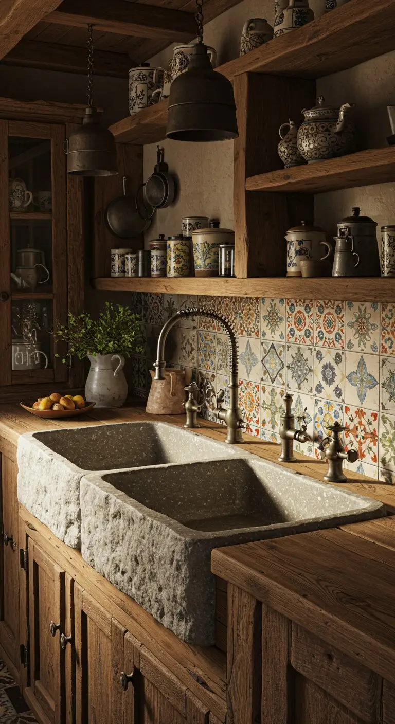 16 Bohemian Kitchen Sink Inspirations to Try 6 4. Stone Sinks for a Rustic Touch