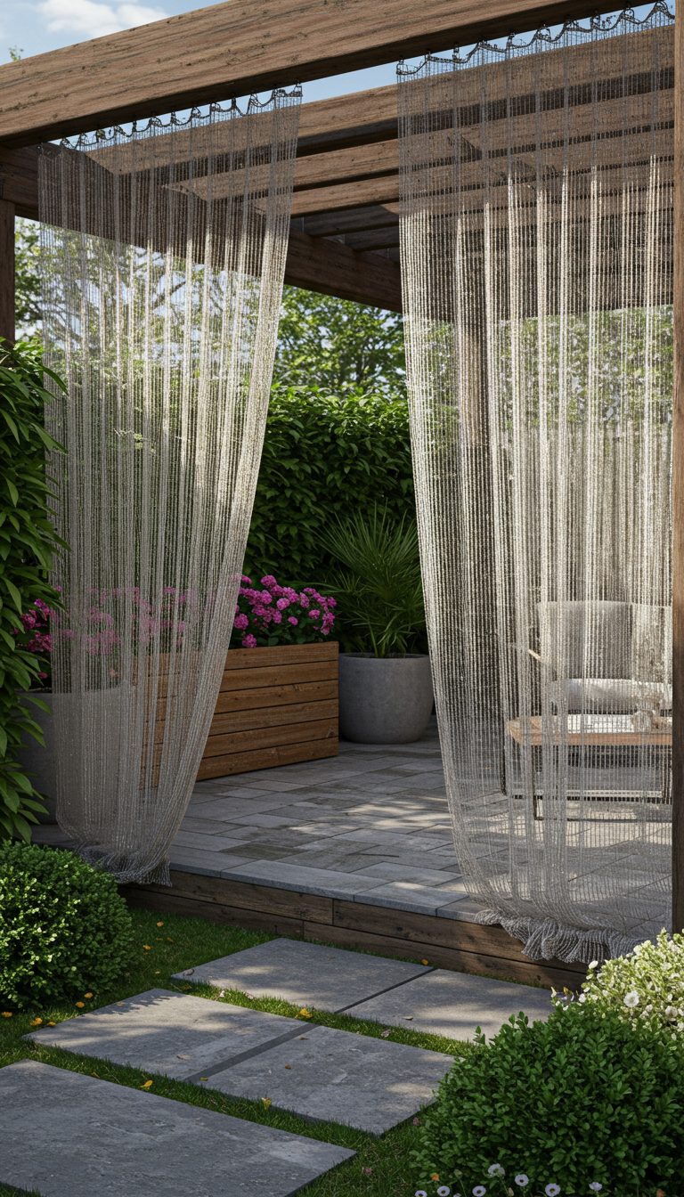 12 Stylish Backyard Patio Curtain Ideas for Every Home 6 String Curtain Panels for a Contemporary Touch