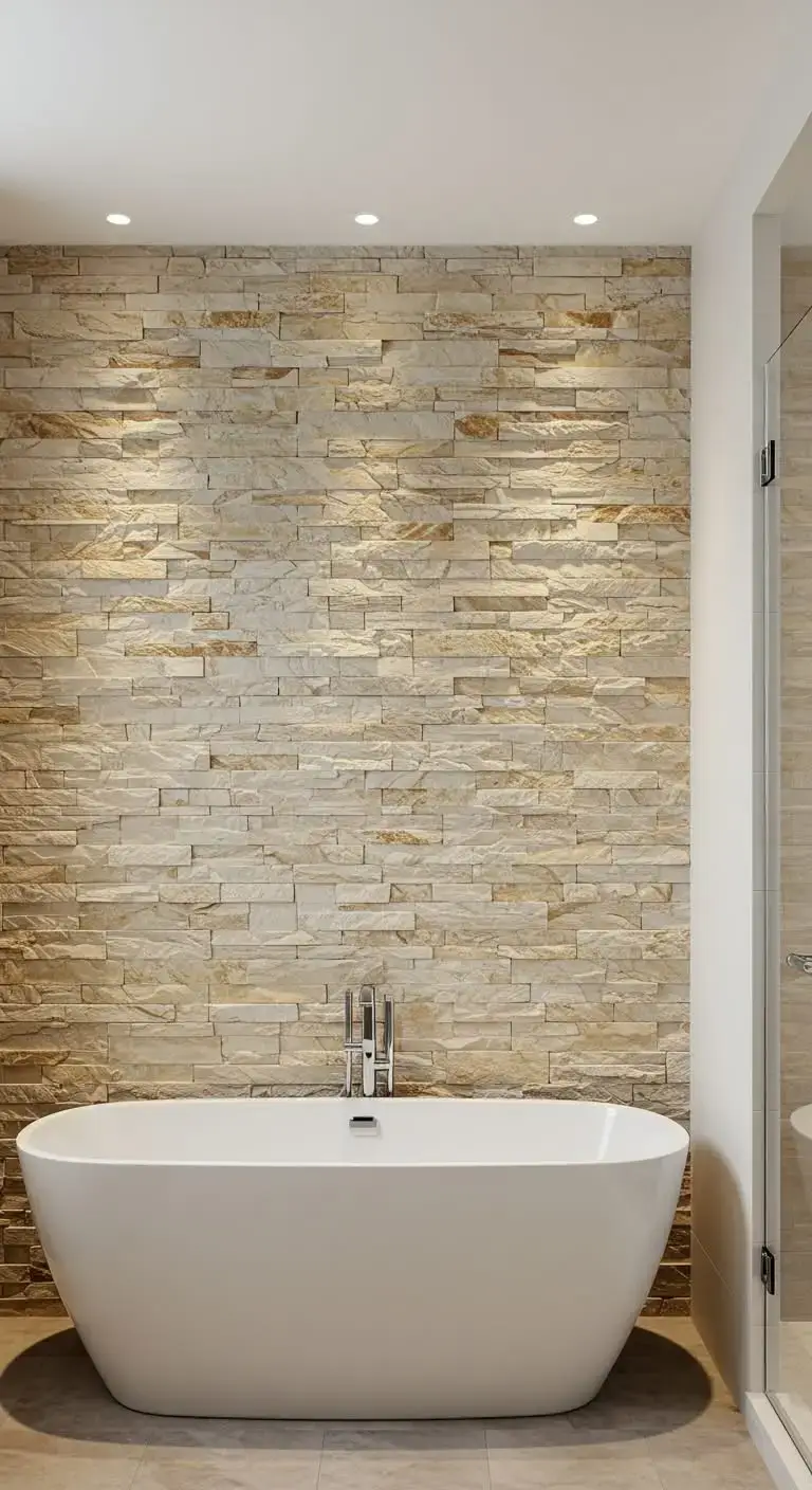 15 Half Wall Bathroom Backsplash Ideas for a Chic Look 7 4. Textured Stone Tile Half Wall
