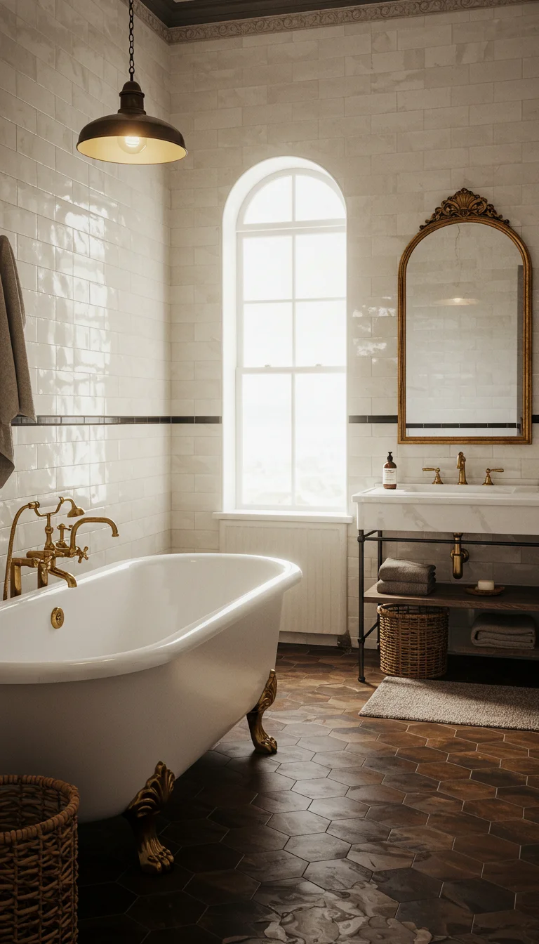 15 Simple + Chic Bathroom Design Interior Ideas 6 4. Vintage Charm with Modern Touches