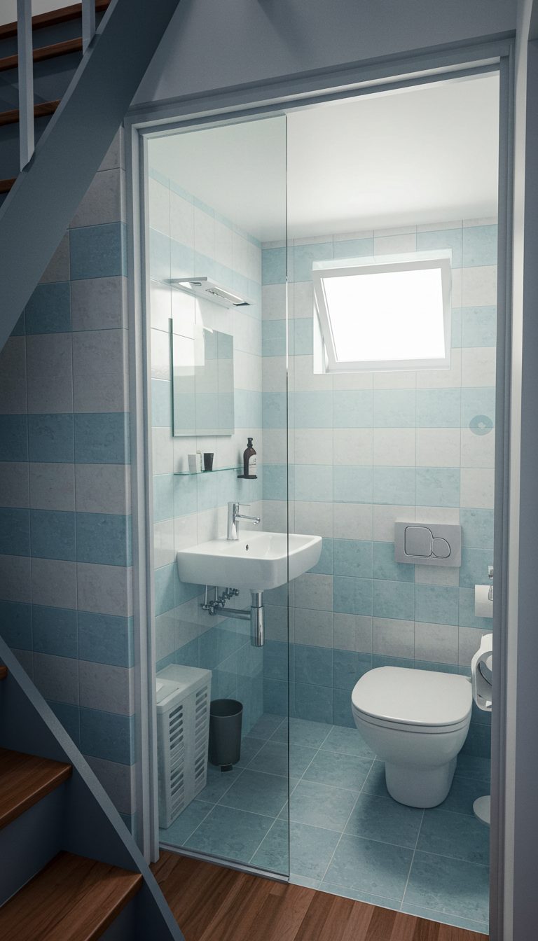 21 Small Bathroom Under Stairs Ideas That Maximize Space 7 Add a Sliding Door