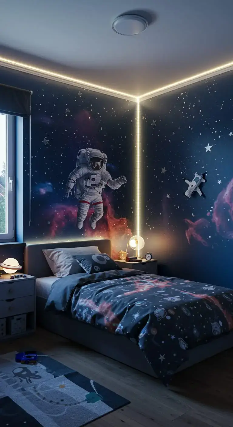 25 Space Themed Bedroom Ideas For Boy Toddlers You’ll Love 7 5. Astronaut Wall Art