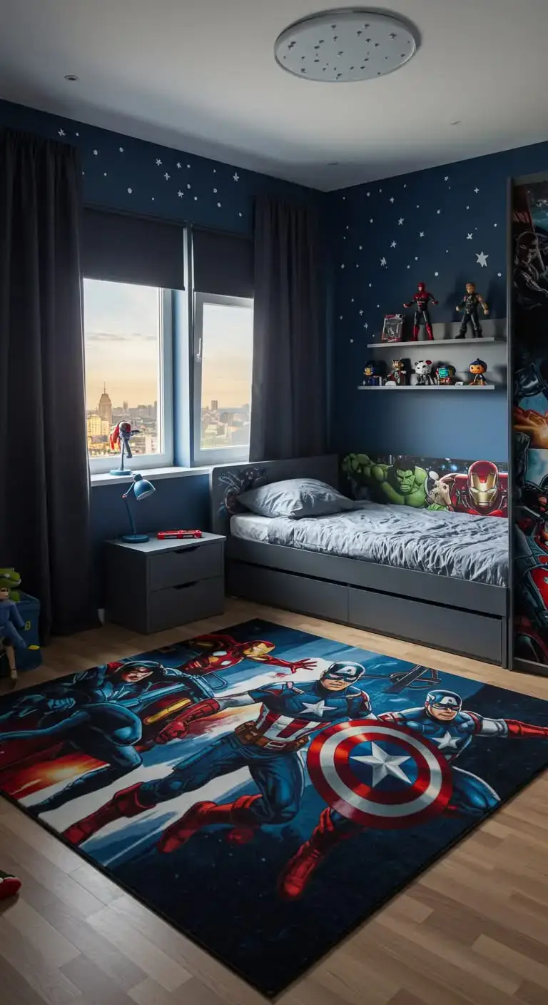 15 Cool Marvel Bedroom Ideas for Boys’ Spaces 7 5. Avengers-Themed Rug