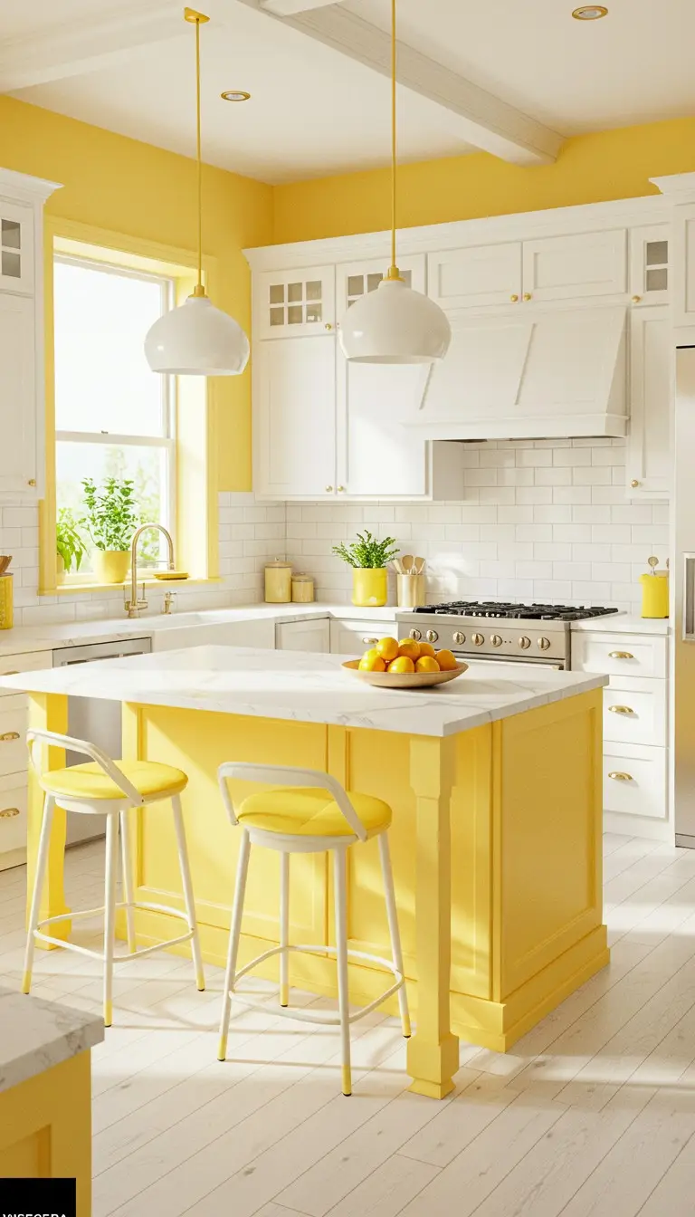 21 Creative Kitchen Color Schemes for Every Style 7 5. Cheerful Yellow and White