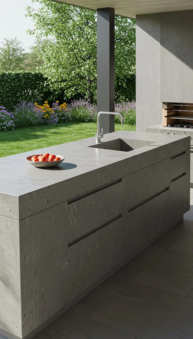 13 Modern Outdoor Kitchen Ideas for Every Backyard 7 5. Contemporary Concrete Countertops