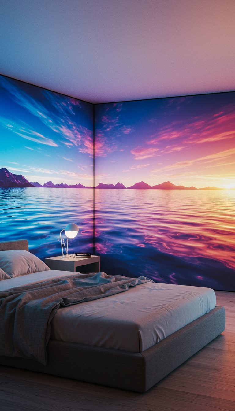13 Futuristic Bedroom Ideas for a Sleek Modern Look 7 Digital Wall Art and Smart Displays