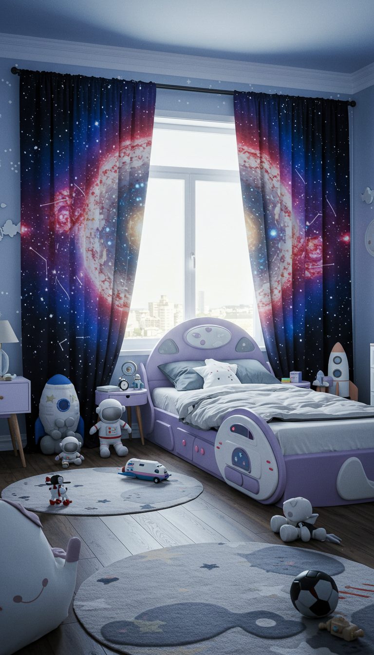 12 Space Themed Girl Bedroom Designs She’ll Adore 7 Galaxy Themed Curtains