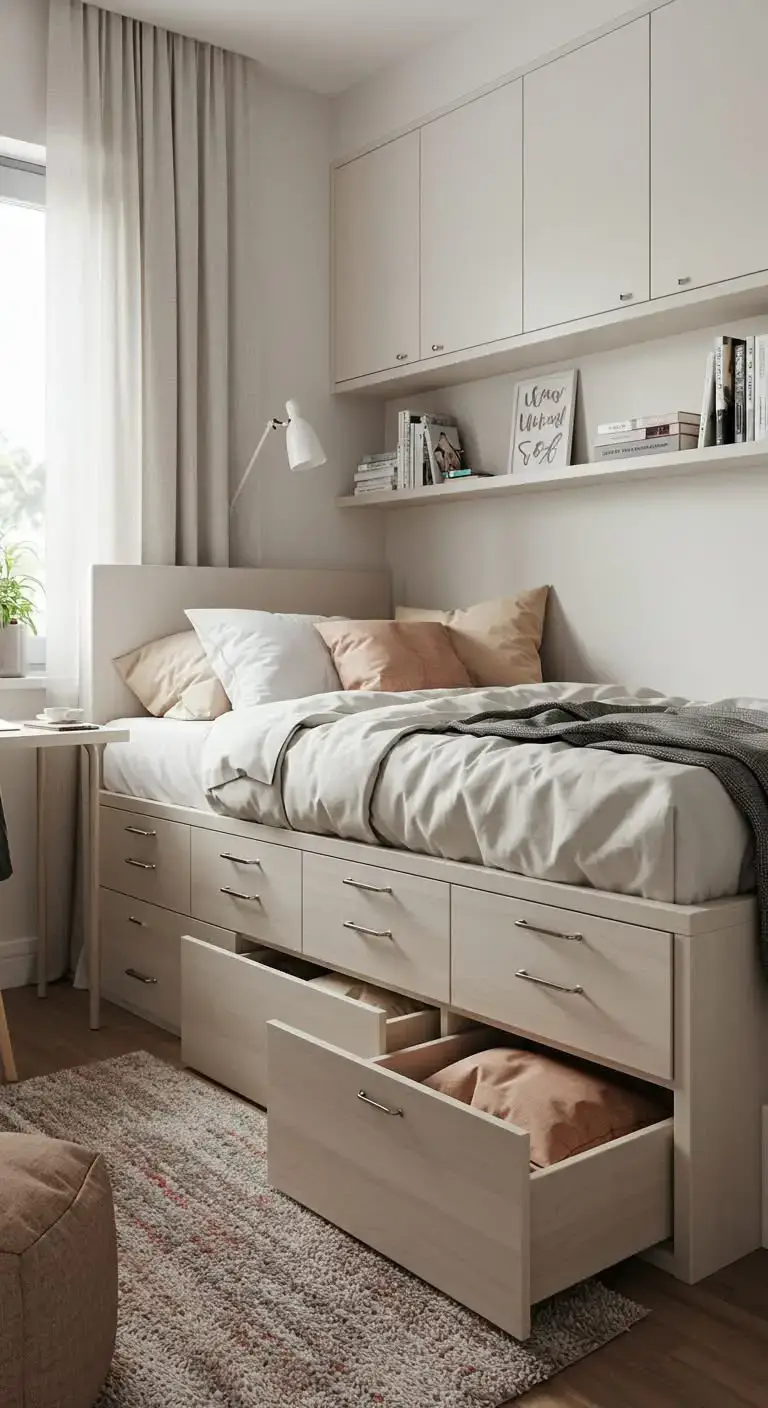 23 Stylish Tiny Bedroom Ideas That Maximize Space 7 5. Make Use of Under-Bed Storage