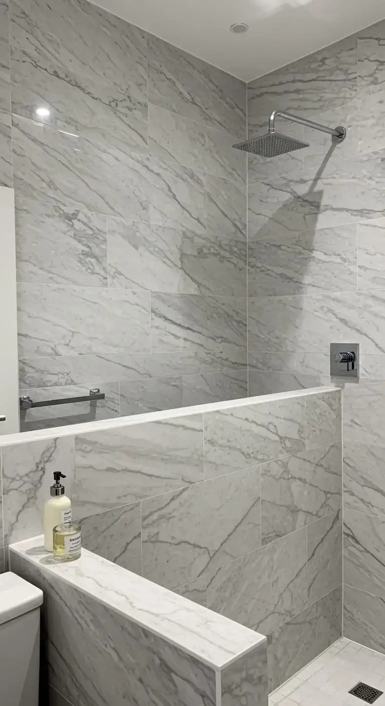 15 Half Wall Bathroom Backsplash Ideas for a Chic Look 8 5. Marble Half Wall Backsplash