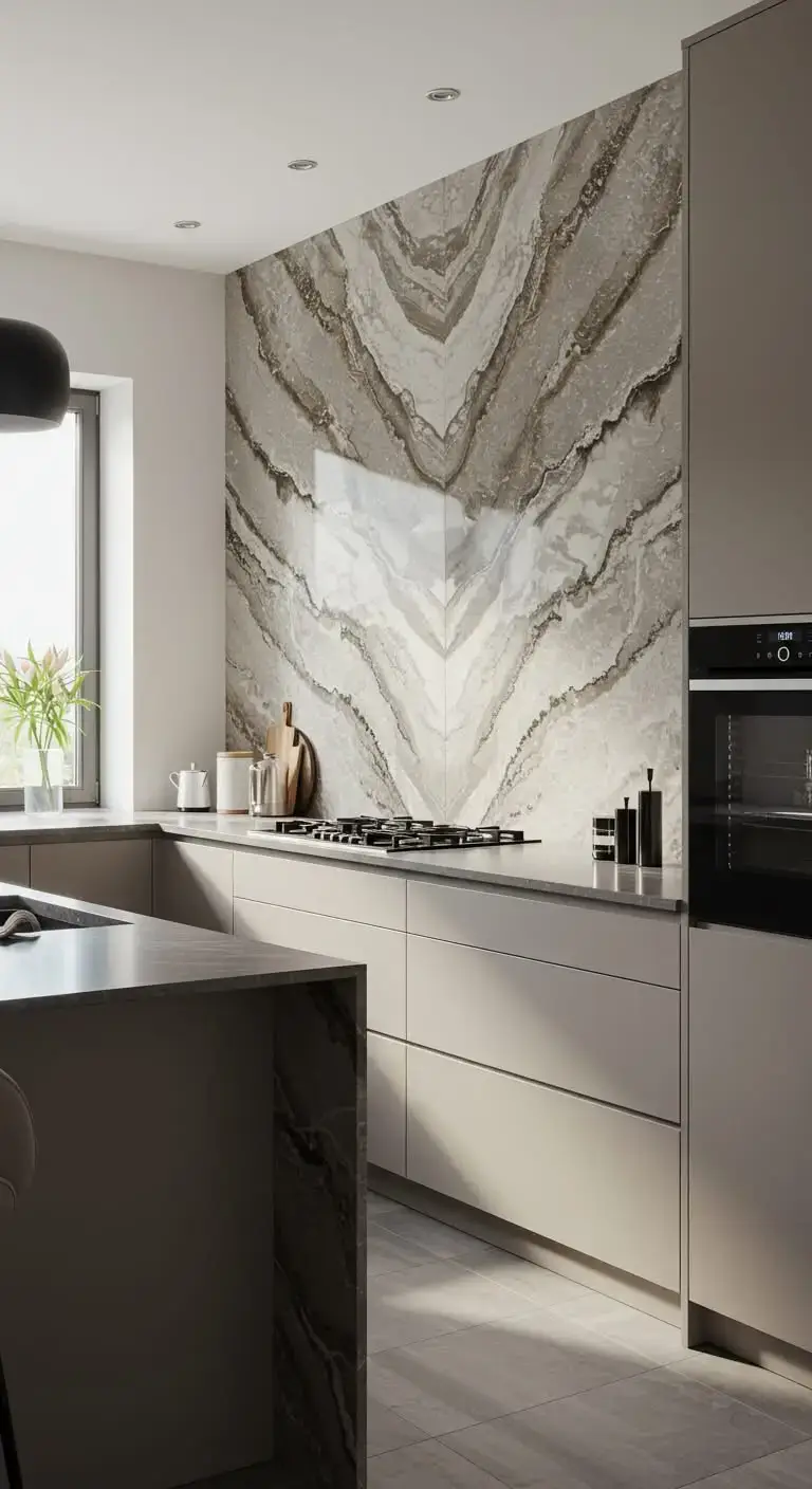 15 Modern Kitchen Accent Wall Ideas for a Sleek Look 8 5. Marble or Stone Veneer Wall