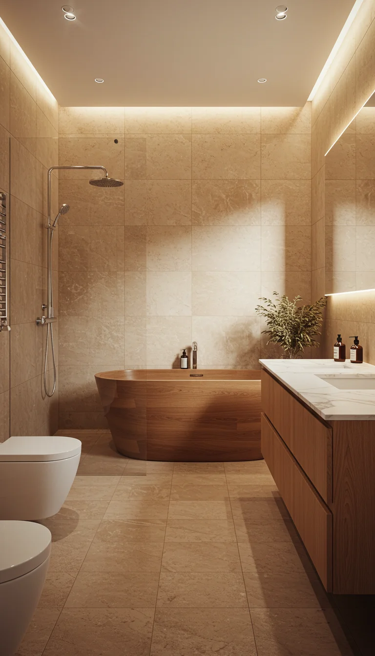 15 Simple + Chic Bathroom Design Interior Ideas 7 5. Natural Materials for a Warm Look