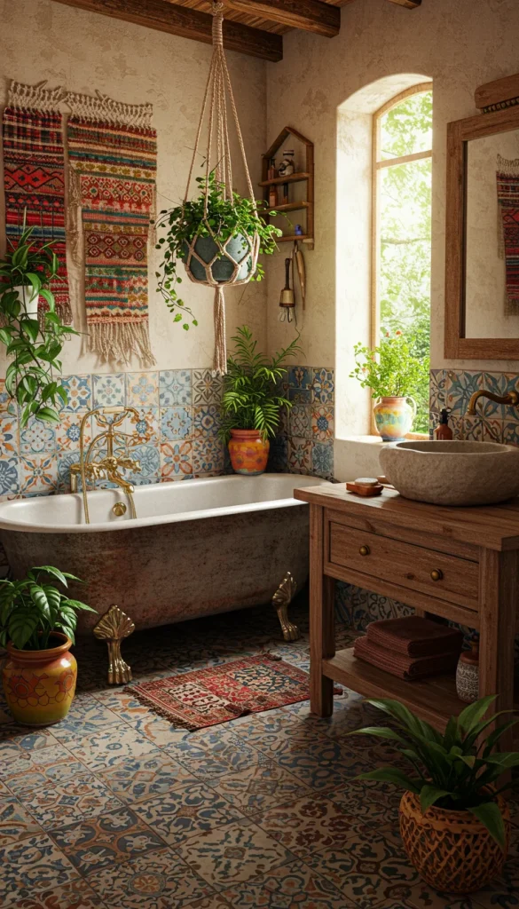 15 Boho Bathroom Ideas to Transform Your Space 5 5. Play with Colors and Patterns
