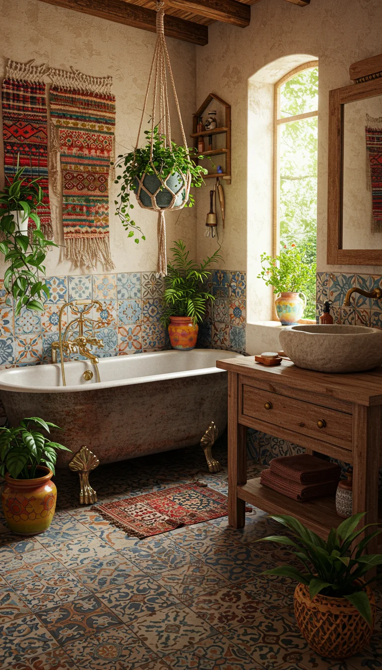 15 Easy Boho Bathroom Ideas to Refresh Your Space 7 5. Play with Colors and Patterns