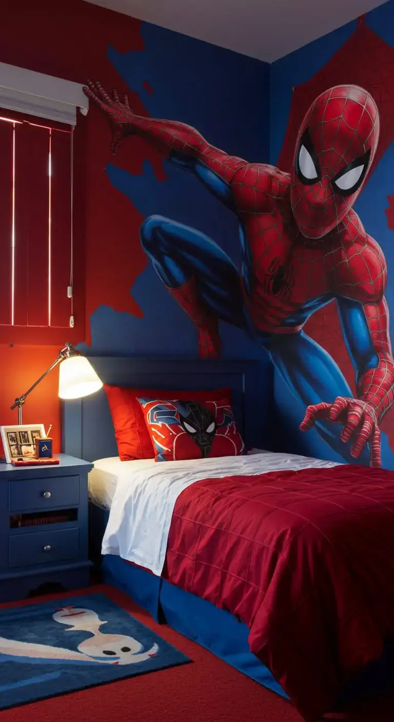 23 Spider Man Bedroom Ideas That Feel Bold and Playful 7 5. Red and Blue Color Palette